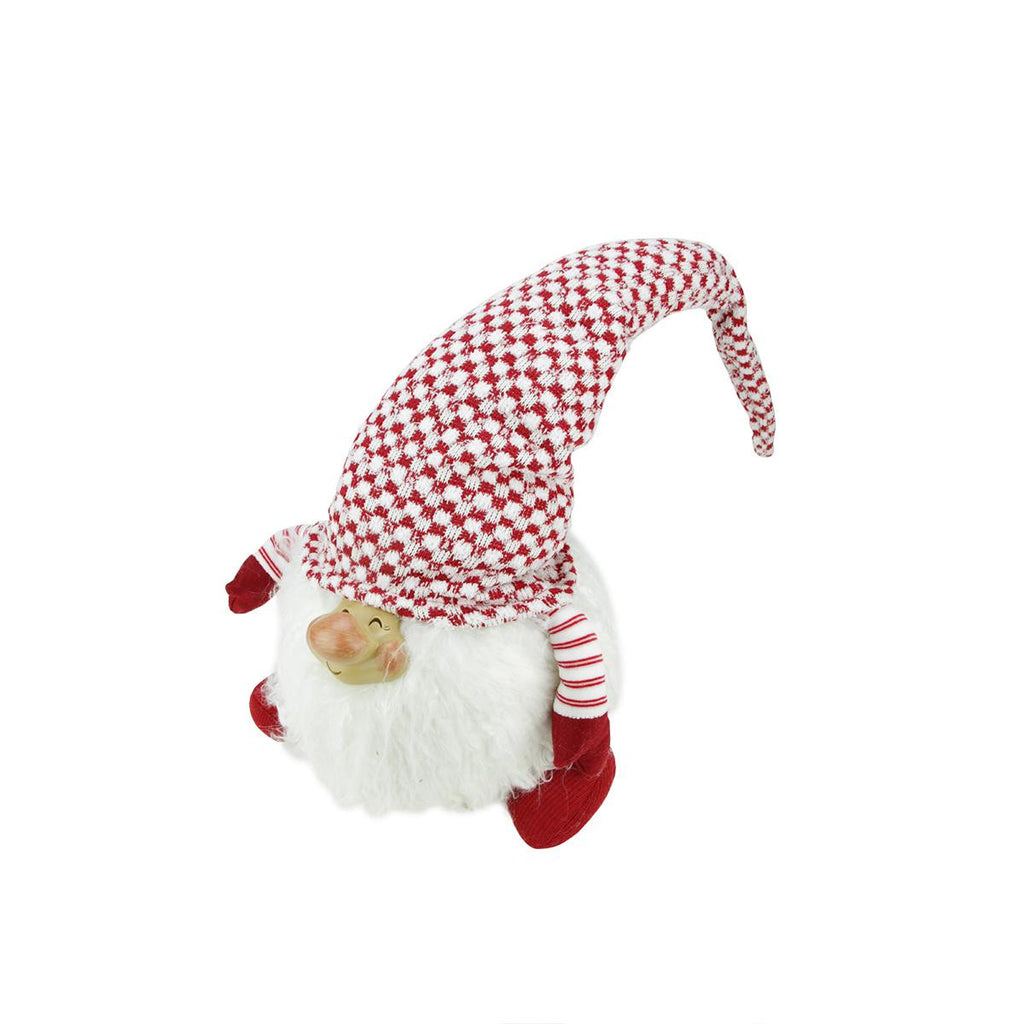 14.75" Red and White "Cheerful Charlie" Sitting Chubby Santa Gnome Table Top Christmas Figure