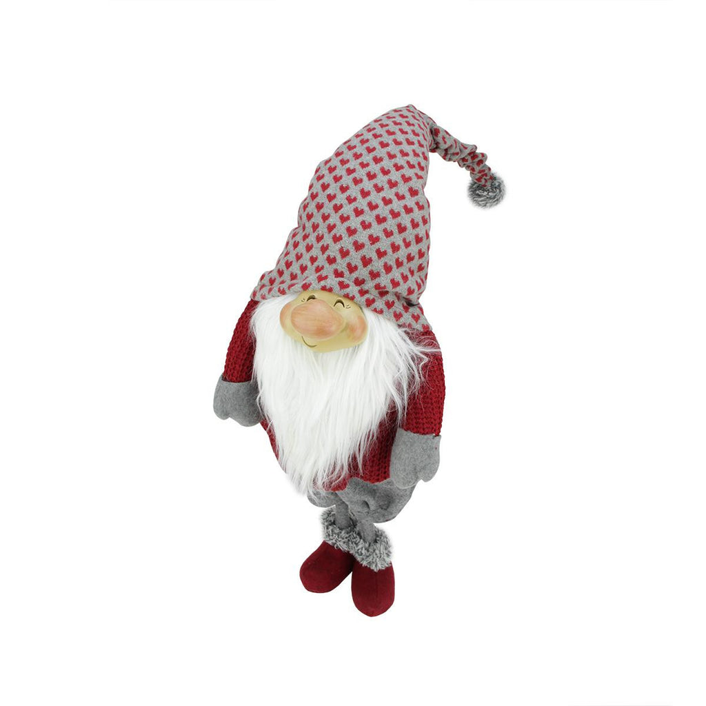 20.5" Red and Grey Smiling "Randall" with Heart Hat Standing Santa Gnome Table Top Christmas Figure