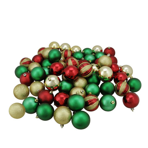 64ct Red, Green and Gold 3-Finish Shatterproof Ball Christmas Ornaments 2.5" (60mm)