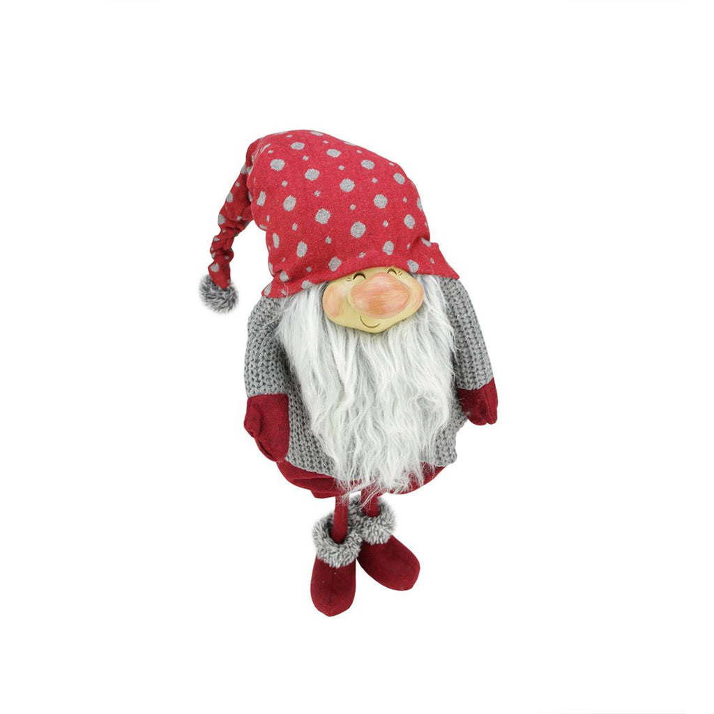 20.5" Red and Grey Smiling "Reuben" with Polka Dotted Hat Standing Santa Gnome Table Top Christmas Figure