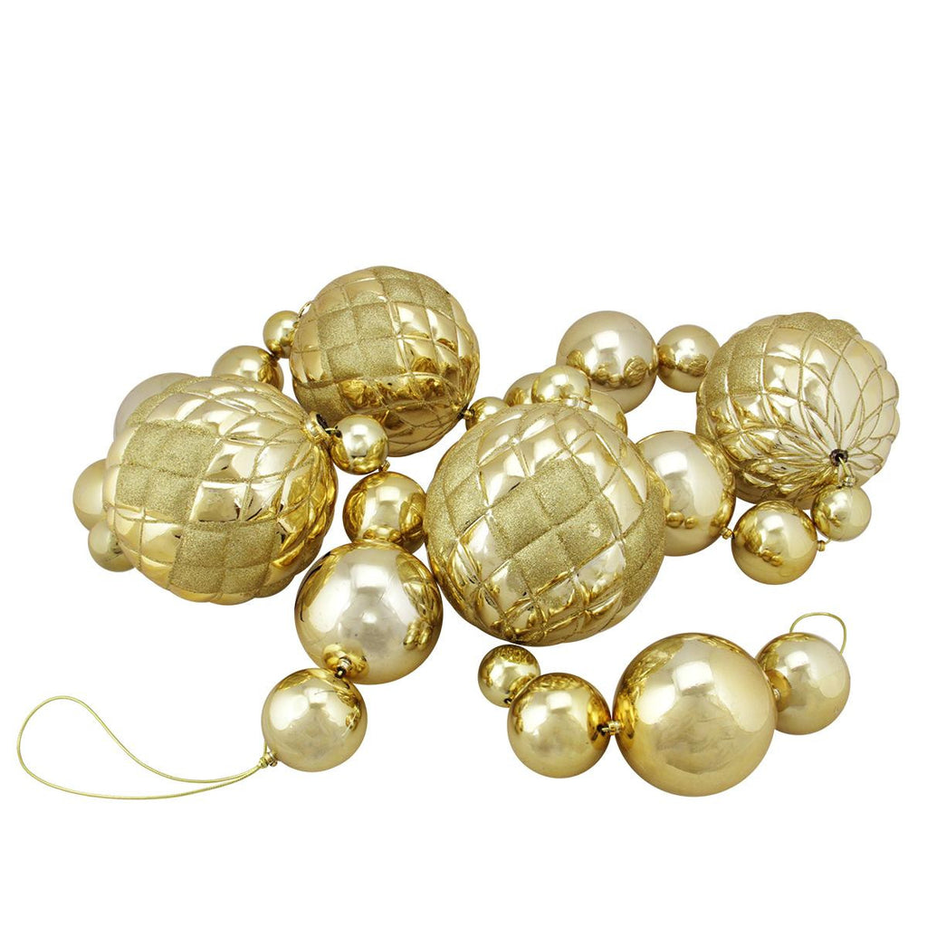 6' Oversized Shatterproof  Shiny Gold Christmas Ball Garland with Glitter Accents