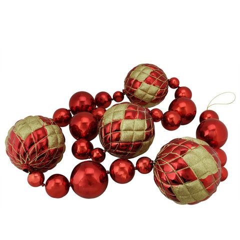 6' Oversized Shatterproof Shiny Red Christmas Ball Garland with Gold Glitter Accents