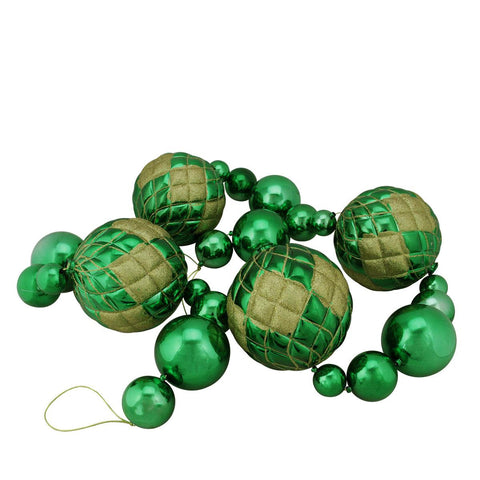 6' Oversized Shatterproof Shiny Green Christmas Ball Garland with Gold Glitter Accents