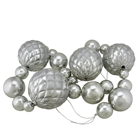 6' Oversized Shatterproof Shiny Silver Christmas Ball Garland with Glitter Accents