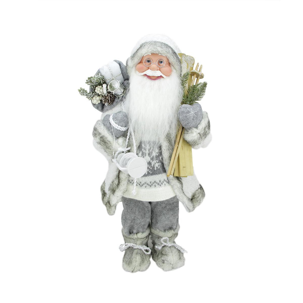 19" Luxurious Snowy Standing Santa Claus Christmas Figure with Skis and Lantern