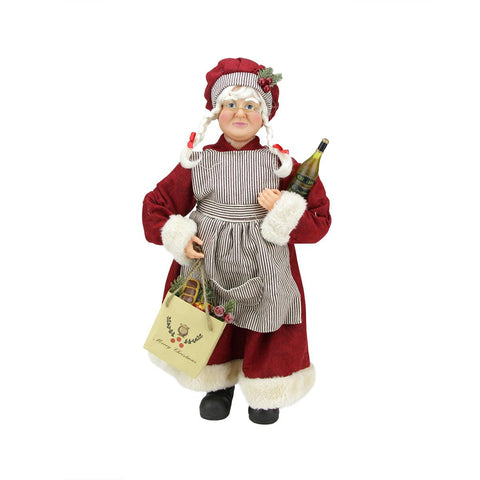 19" Mrs. Claus the Chef Standing Christmas Figure with Wine and Bag of Treats