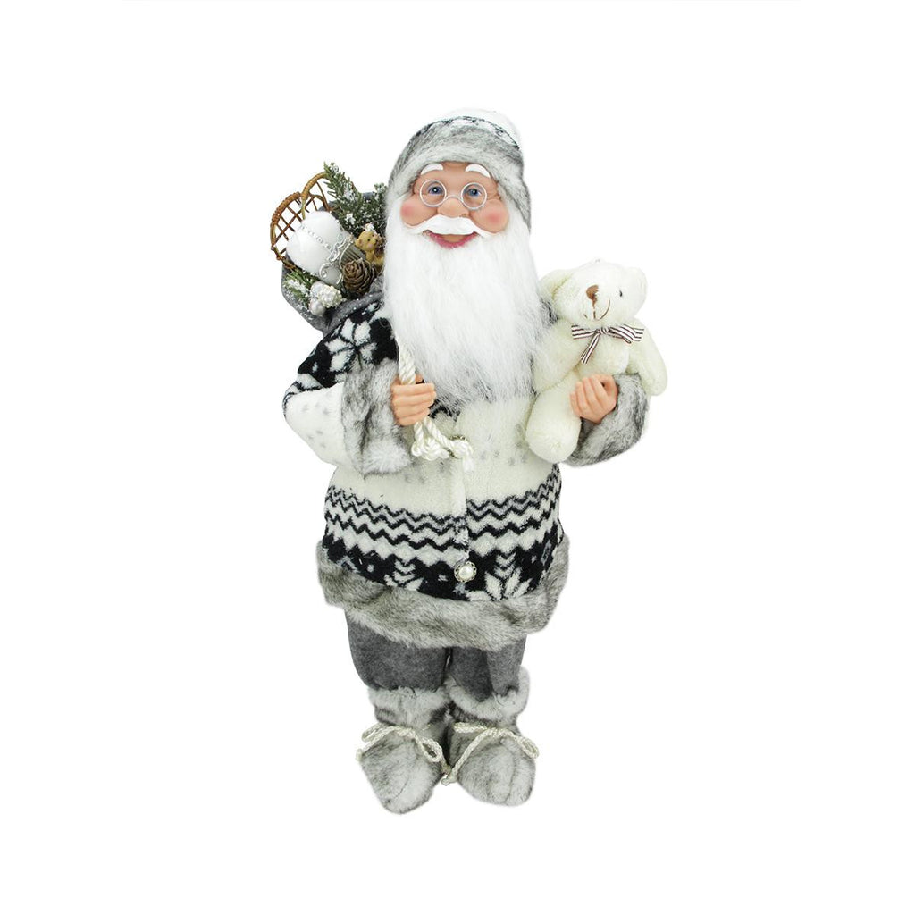 19" Cheerful Standing Santa Claus Christmas Figure with Teddy Bear and Presents