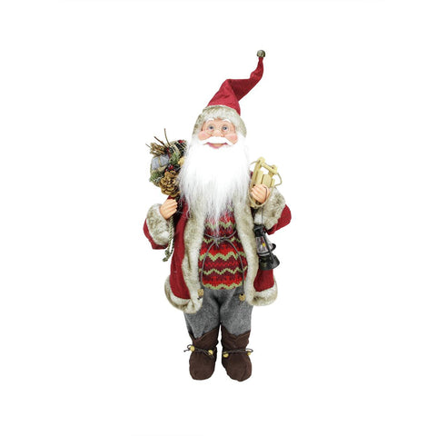 18" Bundled Up Standing Santa Claus Christmas Figure with Snow Sled and Lantern