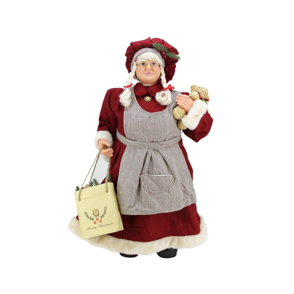 24" Mrs. Claus the Chef Standing Christmas Figure with Teddy Bear and Bag of Treats