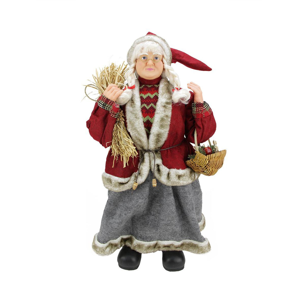 23.5" Old World Standing Mrs. Claus Christmas Figure with Basket and Hay