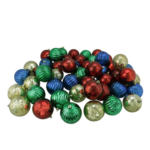 50ct Shiny Red, Blue, Green and Gold Shatterproof Mercury Ball Christmas Ornaments 3.25" (80mm)