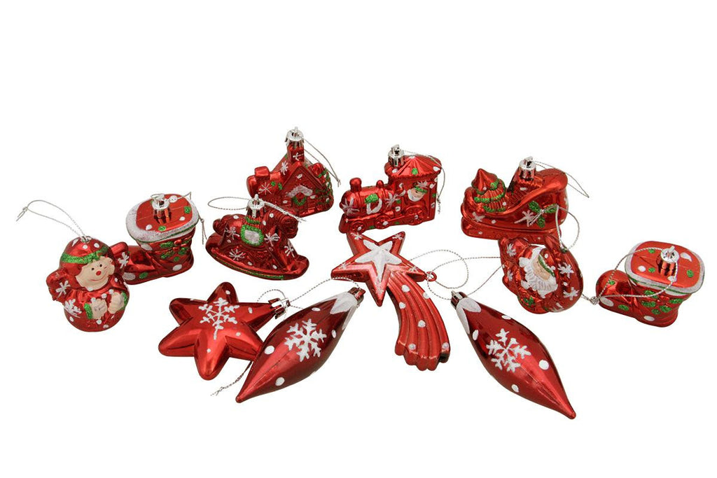 12ct Shiny Red Holiday Themed Glittered Shatterproof Christmas Ornaments