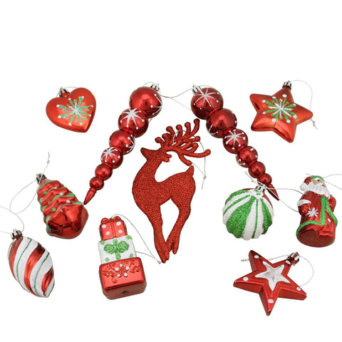 11ct Shiny Red Holiday Themed Glittered Shatterproof Christmas Ornaments