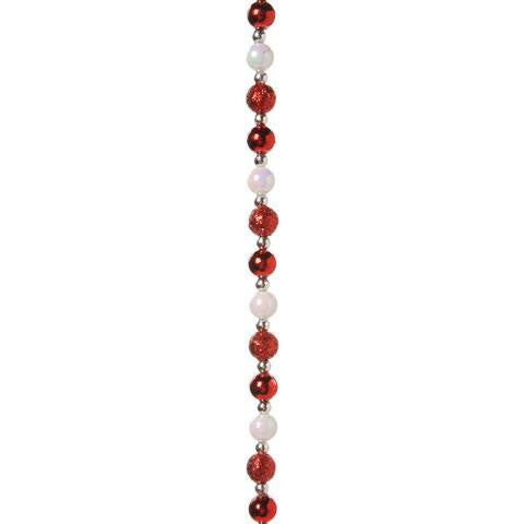 3' Peppermint Twist Red, Iridescent White and Silver Beaded Christmas Garland