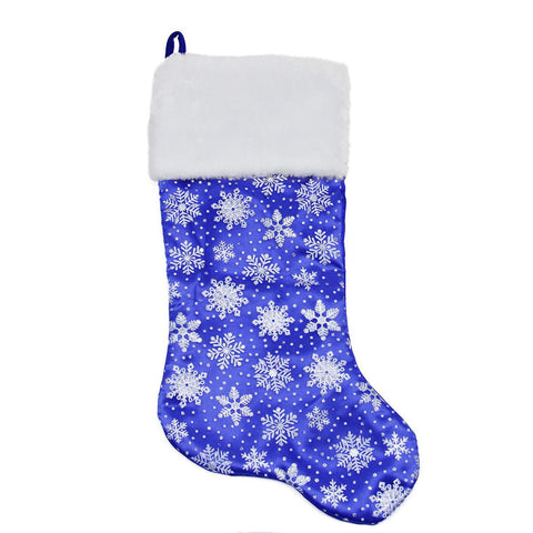 20" Blue Glittered Snowflake Christmas Stocking with White Faux Fur Cuff