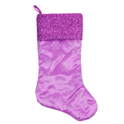 20" Purple Iridescent Glittered Snowflake Christmas Stocking with Metallic Cuff