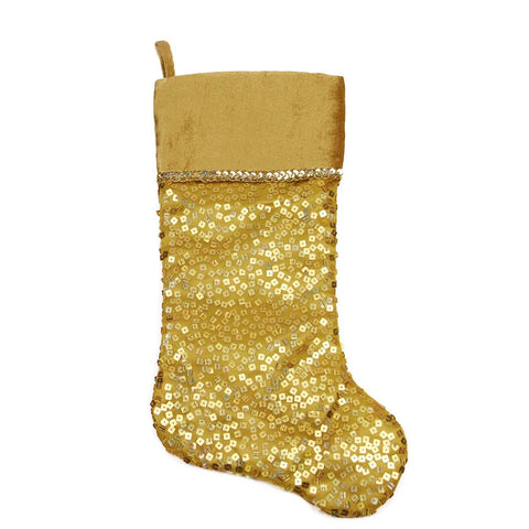 20" Shiny Gold Holographic Sequined Christmas Stocking with Velveteen Cuff