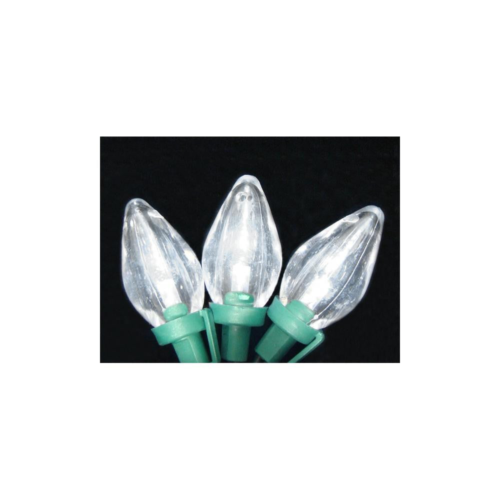 Set of 50 Pure White LED C7 Christmas Lights - Green Wire