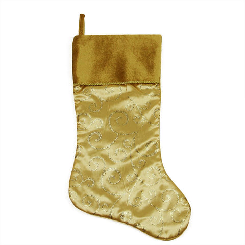 20" Gold Glittered Swirl Christmas Stocking with Shadow Velveteen Cuff