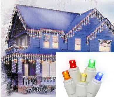 Set of 70 Multi-Color LED Icicle Christmas Lights - White Wire