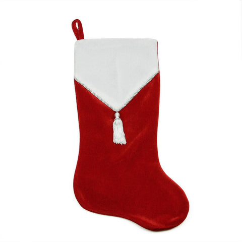 20" Traditional Red and White Velveteen Christmas Stocking with Tassel