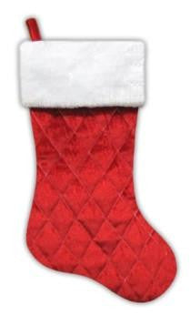 20" Traditional Red Quilted Velveteen Christmas Stocking with White Faux Fur Cuff