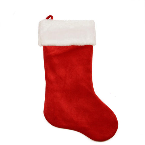 22" Large Traditional Red Velveteen Christmas Stocking with White Faux Fur Cuff