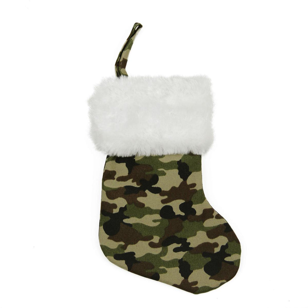 8" Army Camouflage Mini Christmas Stocking with White Faux Fur Cuff