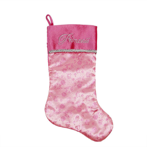 20" Pink Glittered "Princess" Christmas Stocking with Shadow Velveteen Cuff