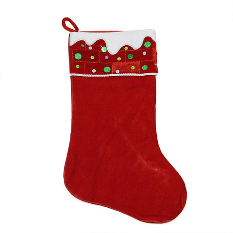 24" Large Red and White Sequined Velveteen Christmas Stocking