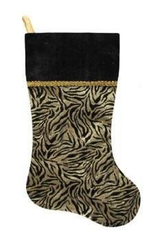 20" Black and Gold Metallic Zebra Print Christmas Stocking with Shadow Velveteen Cuff