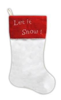 20" White Faux Fur "Let it Snow!" Christmas Stocking with Red Shadow Velveteen Cuff