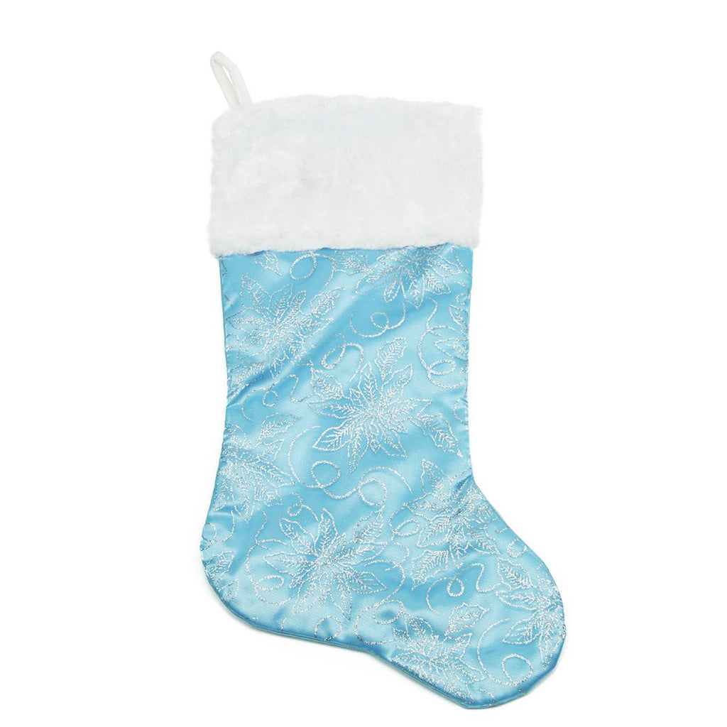 20" Blue and White Glittered Snowflake Christmas Stocking with Faux Fur Cuff