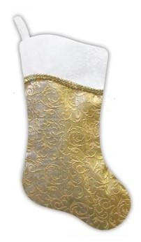 20" Two-Toned Metallic Gold Flourish Christmas Stocking with Wavy White Cuff