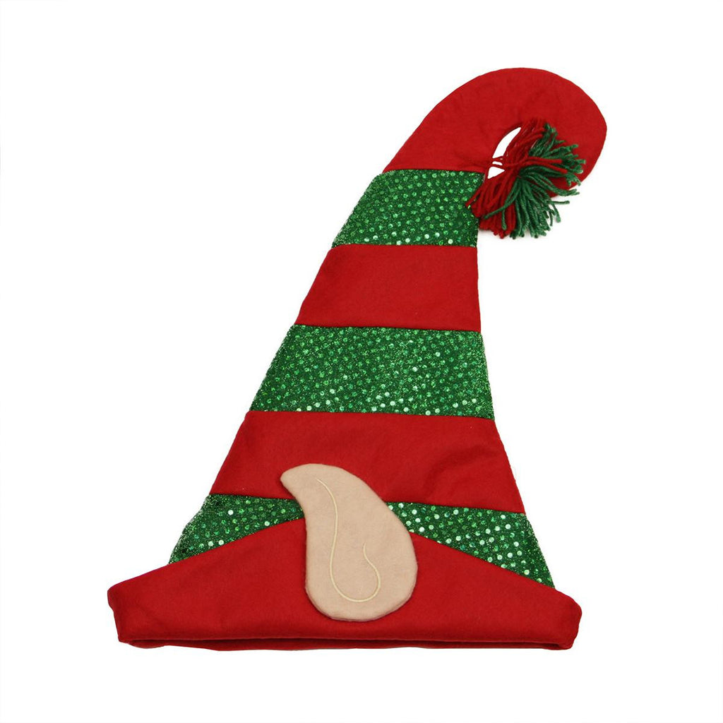 17" Red and Green Striped Glitter and Sequin Christmas Elf Hat