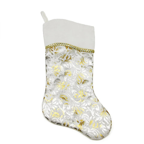 20" Two-Toned Metallic Silver and Gold Flourish Christmas Stocking with Wavy White Cuff