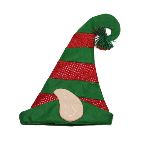 17" Green and Red Striped Glitter and Sequin Christmas Elf Hat