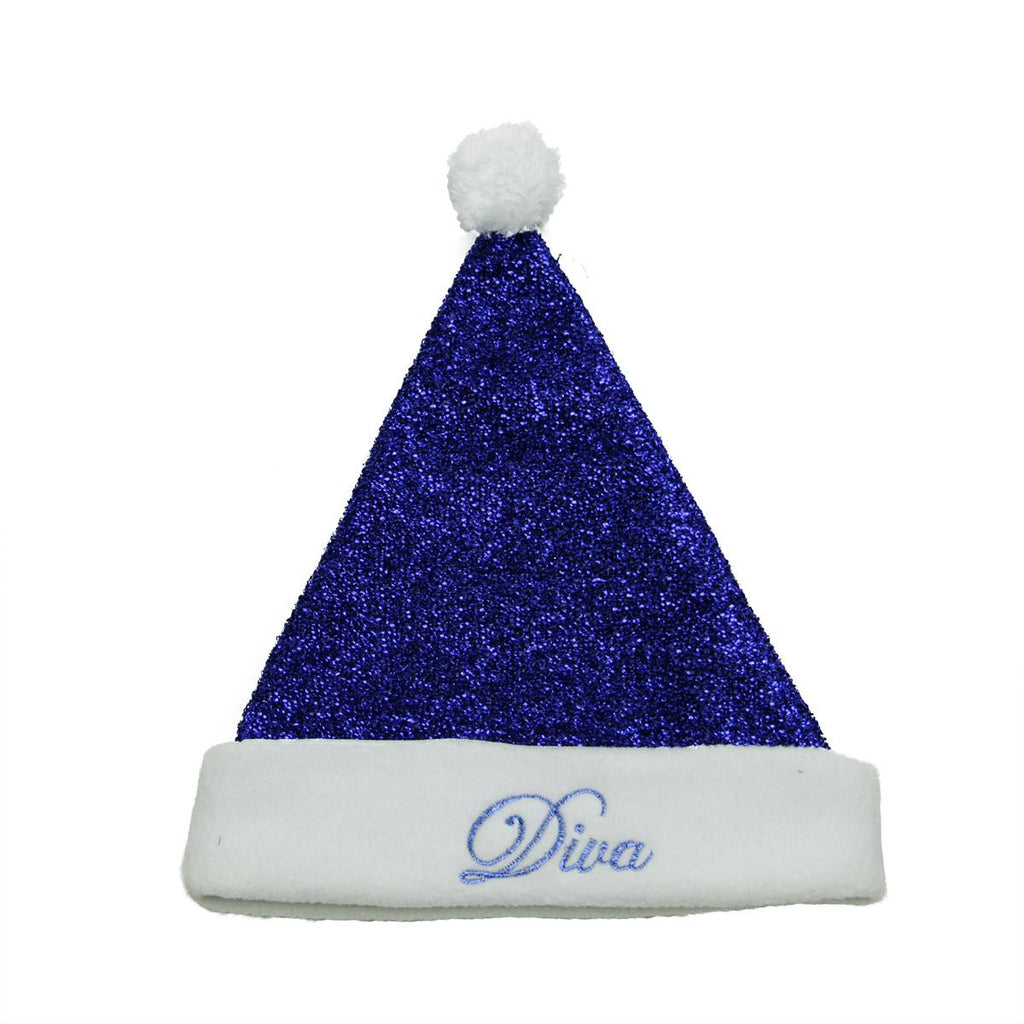 14" Sparkling Metallic Blue "Diva" Christmas Santa Hat - Medium