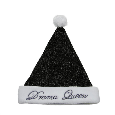 14" Sparkling Metallic Black "Drama Queen" Christmas Santa Hat - Medium