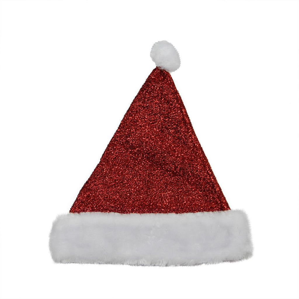 14" Sparkling Metallic Red Christmas Santa Hat - Medium