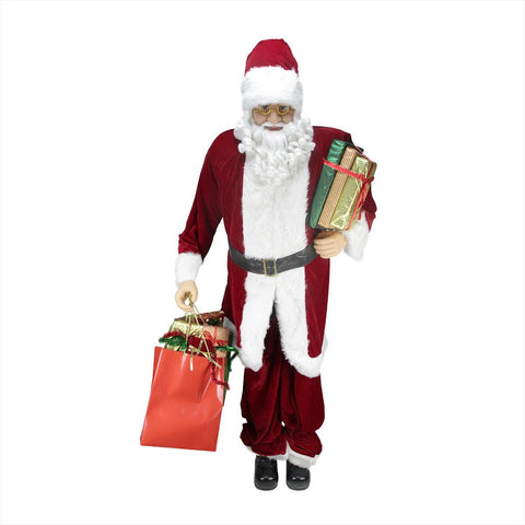 Huge 6 Foot Life-Size Decorative Plush Christmas Santa Claus Figure with Presents - Sitting or Standing