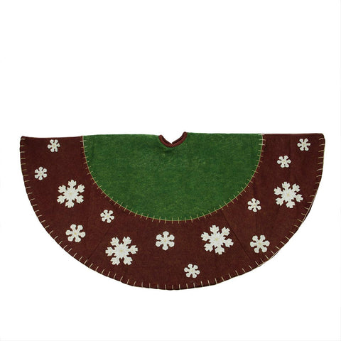 48" Country Red and Green Christmas Tree Skirt with Snowflake Appliques