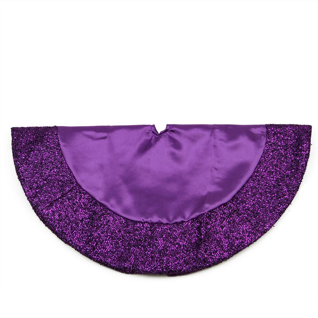 20" Purple Satin Mini Christmas Tree Skirt with Metallic Trim