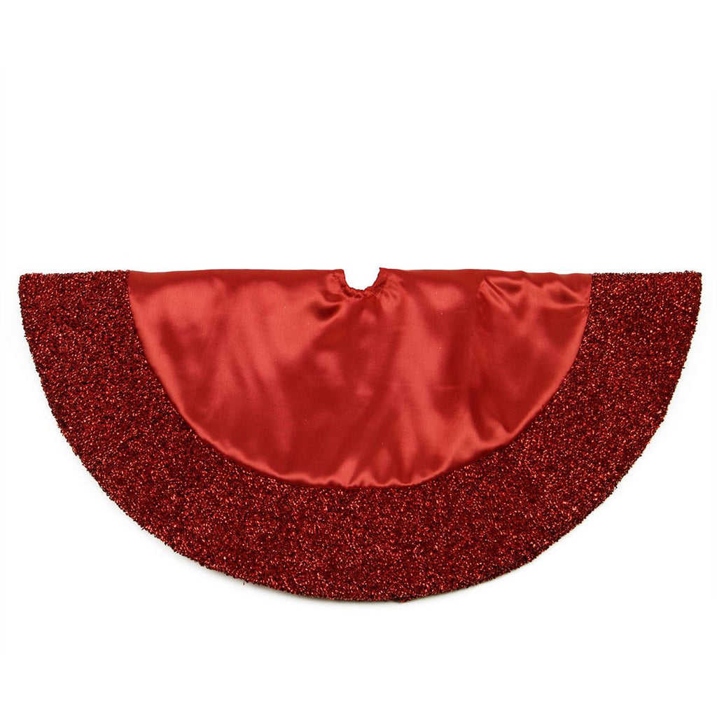 20" Red Satin Mini Christmas Tree Skirt with Metallic Trim