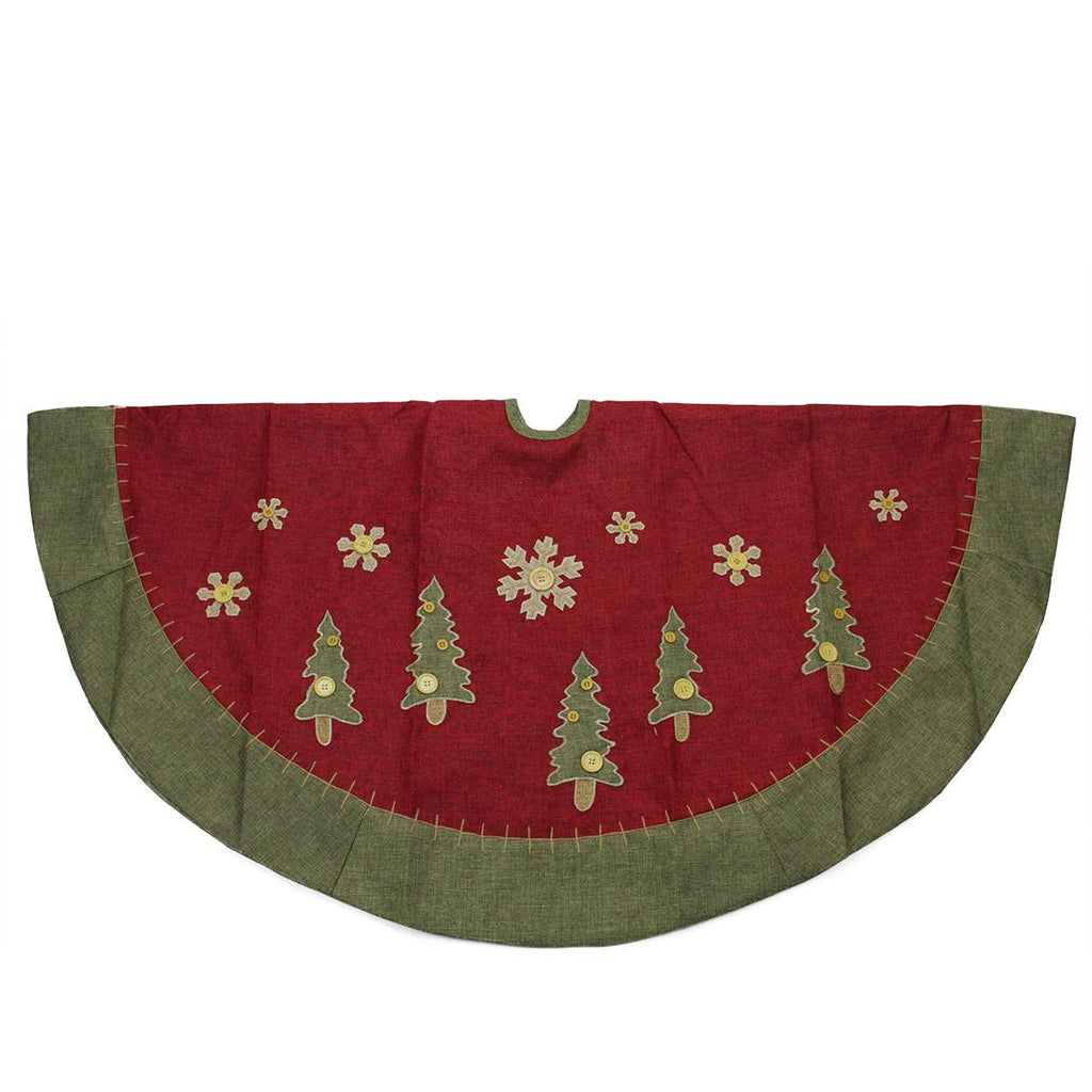 48" Natural Red and Green Christmas Tree Skirt with Blanket Stitching Trim