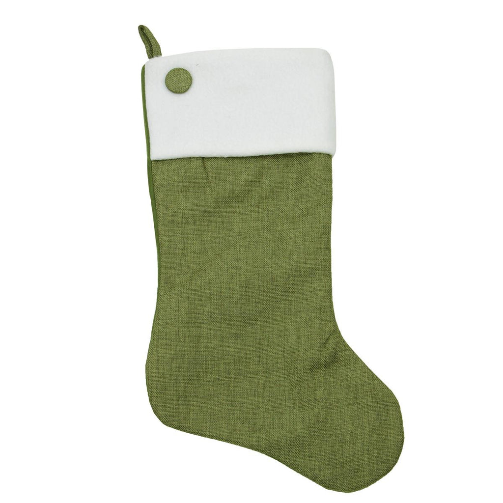 20" Natural Green Christmas Stocking with Button and Fleece Cuff