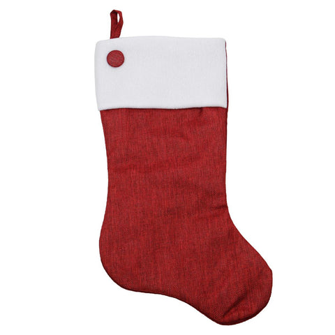 20" Natural Red Christmas Stocking with Button and Fleece Cuff