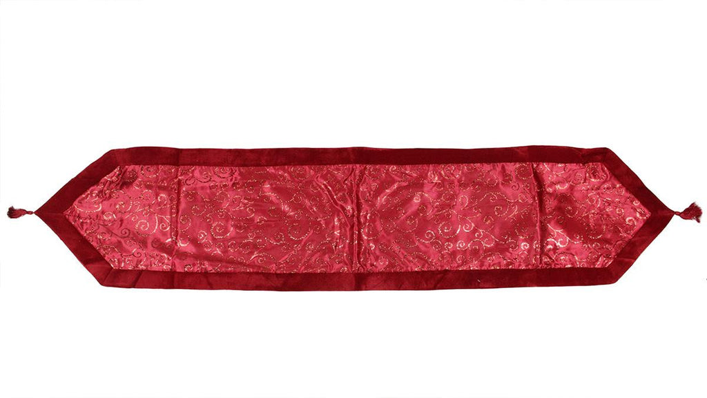 16" x 72" Red Glitter Swirl Christmas Table Runner with Velveteen Trim