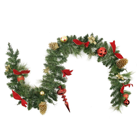 6' x 10" Pre-Decorated Red and Gold Ball Ornaments and Bows Artificial Christmas Garland - Unlit