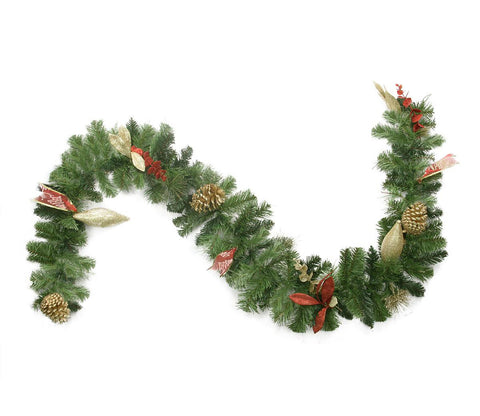 6' Pre-Decorated Gold Pine Cone, Eucalyptus and Red Bow Artificial Christmas Garland - Unlit